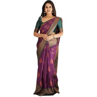 Leriya Fashion Womens Silk Saree Beautiful Jacquard Rich Pallu Design Kanjivaram Silk Style Saree With Blouse Piece (Purple)
