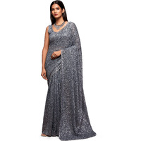 Zeel Clothing Womens Grey Sequins Work Heavy Georgette Saree with Blouse (1007-Slate-Grey-Sequins-Party-Saree, Slate Grey)