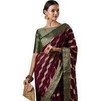 AKHILAM Womens Woven Design Abstract Georgette Kanjeevaram Saree With Unstiched Blouse Piece (Burgundy_ARYA4001_FL)