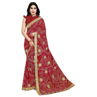 MIRCHI FASHION Womens Faux Georgette Bandhani Embellished Saree with Blouse Piece (25913-Maroon, Golden)