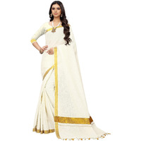 Maxis Womens Kasavu Cotton Saree With Blouse Piece (Maxiskrlpln_White, Off-white)