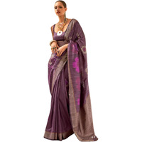 SGF11-Womens Kanjivaram Tussar Silk Saree Golden Zari With Blouse Piece (Purple)