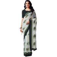 SIRIL Womens Georgette Floral Printed Satin Patta Saree With Unstitched Blouse Piece (3634S119_Dark Green)