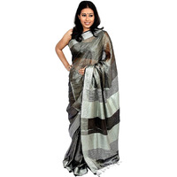 HAIDER ALI AND SONS Pure Tissue Linen Ethnic Wear Saree For Womens (With Blouse_01) (BLACK)