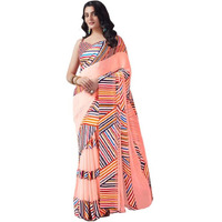 SIRIL Womens Georgette Geometric Printed Satin Patta Saree With Unstitched Blouse Piece (3634S113_Peach)