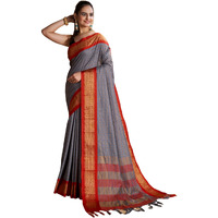 SIRIL Womens Cotton Silk Jacquard Saree With Unstitched Blouse Piece (3388S105_Grey)
