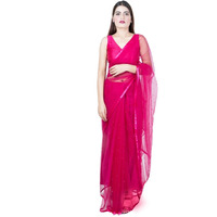 Wardrobe Luxury Womens Net Embroidered Design Saree (Pink)