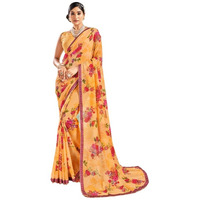 Jaanvi fashion Womens Floral Printed Georgette Saree With Printed Lace Border & Blouse Piece (savera-georgette-1294)