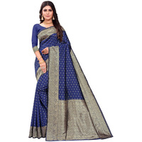 Sugathari Womens Banarasi Saree Pure Kanjivaram Silk Saree Soft new ladies 2023 Design Wear Sarees Latest Cotton Party Sari collections With Blouse Piece for Wedding sadi (SAM PARI-113 NAVY BLUE)