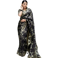 Leriya Fashion Womens Pure Jacquard Banarasi Kanjivarm Cotton Silk Saree with Blouse Piece | Saree Printed (Black)