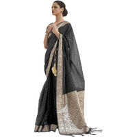 AKHILAM Women Banarasi Silk saree With Blouse Piece Black