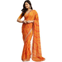 RATAN Womens Chiffon Lehriya Printed Saree without Blouse Piece(APL-9393_Yellow)