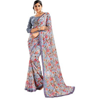 Jaanvi fashion Womens Floral Printed Georgette Saree With Printed Lace Border & Blouse Piece (savera-georgette-1298)