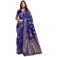 SIRIL Womens Silk Jacquard Saree With Unstitched Blouse Piece (3649S384_Royal Blue)