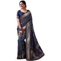 SIRIL Womens Art Silk Jacquard Saree With Unstitched Blouse Piece (3581S171_Navy Blue)