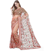 Jaanvi fashion Womens Floral Embroidery Work Net Silk Saree with Lace Border & Blouse Piece (mm-realme-peach-re)