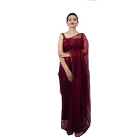 Wardrobe Luxury Womens Plain Net Saree (WL_014_MAROON_Red, Maroon)