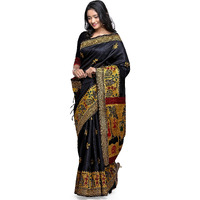 NK Textiles Womens Woven Silk Saree With Blouse Piece (C5ISH1001_Black)