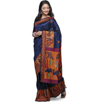 NK Textiles Womens Woven Silk Saree With Blouse Piece (C5ISH1004_Navy Blue)