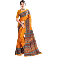 Jaanvi fashion Womens Ethnic Printed Crepe Silk Saree with Blouse Piece