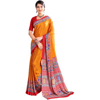 Jaanvi fashion Womens Ethnic Printed Crepe Silk Saree with Blouse Piece