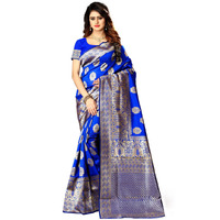 Sugathari Womens Banarasi Saree Pure Kanjivaram Silk Saree Soft new ladies 2023 Design Wear Pattu Sarees Latest Cotton Party Sari collections With Blouse Piece for Wedding sadi (SAM PARI-20-R BLUE)