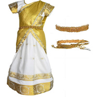 AMIRTHA FASHION Girls Traditional Lehenga Choli RUDHURA KERALA HALF SAREE WITH WAIST BELT (3-4 Years_AMFRHSK4_22)