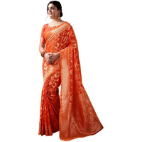 SIRIL Womens Art Silk Jacquard Saree With Unstitched Blouse Piece (3581S178_Orange)