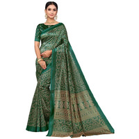 SIRIL Womens Printed Poly Silk Saree with Unstitched Blouse Piece(2810S2058A_Green2)