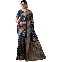 SIRIL Womens Art Silk Jacquard Saree With Unstitched Blouse Piece (3581S175_Dark Blue)