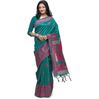 NK Textiles Womens Woven Silk Saree With Blouse Piece (C5ISH1005_ Teal Green)