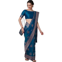 Leriya Fashion Womens Present Banarasi Soft Lichi Silk Saree | Jacquard Rich Pallu Design | Golden saree for women | Cotton silk saree for women (Blue)