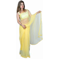 Wardrobe Luxury Womens Net Saree with Blouse Piece (WL_038, Yellow)