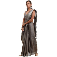 HAIDER ALI AND SONS Pure Tissue Linen Ethnic Wear Saree For Womens (With Blouse_01) (GREY)