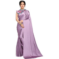 Dhyan Womens Banarasi Satin Silk Saree With Blouse Piece ( LIGHT PURPLE SARI+PRINT BL_Light Purple)