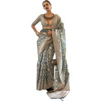 AKHILAM Womens Kalki Koechlin Banarasi Tissue Silk Saree With Unstitched Blouse Piece (Teal blue_KALKITS312003_RJ)