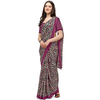 Jaanvi fashion Tiger Printed Georgette Saree With Silk Blouse(tiger-print-wine)