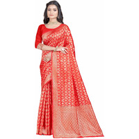 Sugathari Womens Banarasi Saree Pure Kanjivaram Silk Saree Soft new ladies 2023 Design Wear Pattu Sarees Latest Party Sari collections With Blouse Piece for Wedding sadi (SAN PARI-191 RED)