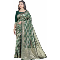 Sugathari Womens Banarasi Saree Pure Kanjivaram Silk Saree Soft new ladies 2023 Design Wear Pattu Sarees Latest Party Sari collections With Blouse Piece for Wedding sadi (SAN PARI-191 DARK GREEN)