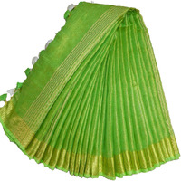 HAIDER ALI AND SONS Pure Tissue Linen Ethnic Wear Saree For Womens (With Blouse_01) (GREEN)