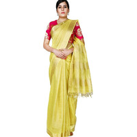 HAIDER ALI AND SONS Pure Tissue Linen Ethnic Wear Saree For Womens (With Blouse_01) (YELLOW)