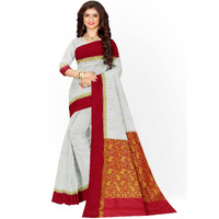 Avik Creations Womens Kanchipuram Art Silk Saree With Running Blouse (AC-706_Red & Off-White)