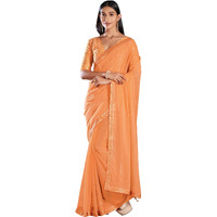AKHILAM Womens Georgette Sequins Designer Saree With Unstitched Blouse Piece (GLMP1203_Orange)