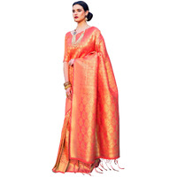 AKHILAM Womens Kanjivaram banarasi silk Woven Design Saree With Unstitched Blouse Piece (Orange_KMBH123001)