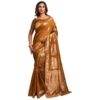 Lilots Women And Girls Woven Cotton Blend Saree With Blouse Piece (1397_Tangerine)