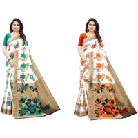 Yashika Womens Jacquard Art Silk Saree Orange-DYNA Green