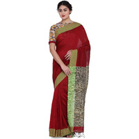 THE WEAVE TRAVELLER Womens Maroon Handloom Cotton Saree With Ghicha Pallu (Twt_Ctn_Mar_107_Maroon)