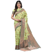 Jaanvi fashion Womens Floral Pattern Cotton Silk Saree With Copper Zari Work & Blouse Piece (zila-green)