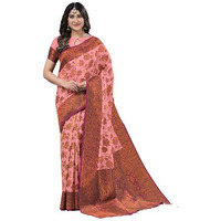Jaanvi fashion Womens Floral Pattern Cotton Silk Saree With Copper Zari Work & Blouse Piece (zila-pink)