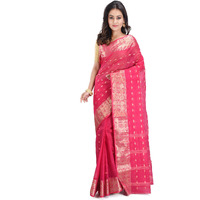 RAJ SAREE HOUSE Womens Pure Cotton Traditional Bengali Tant Saree without Blouse Piece - (Rani)